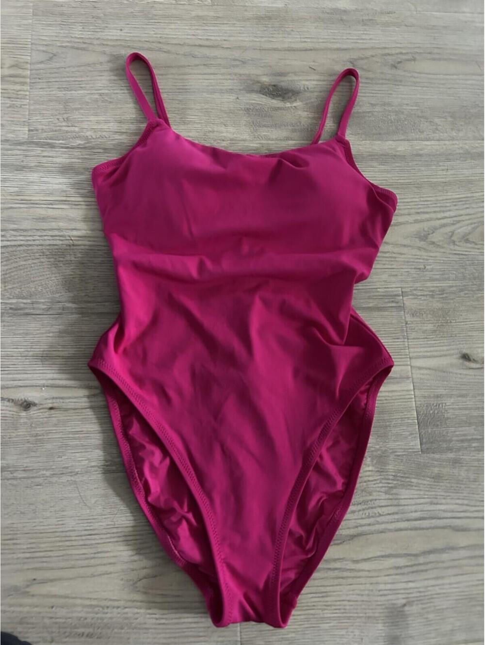 Robin Piccone Ava Scoop Neck Mio Lace Up Back One Piece Swimsuit In Pink Sz 10